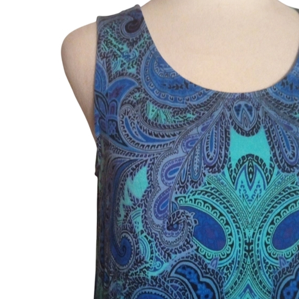Soma Cool Nights Blue Teal Paisley Jersey Knit Sleeveless Night Gown Size Small - Picture 3 of 8